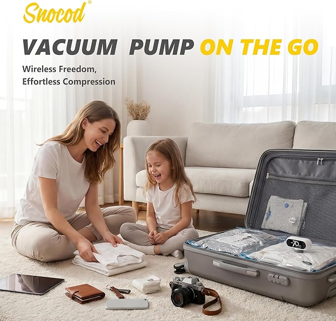 15 Pack Vacuum Storage Bags with -70KPa Electric Pump, Premium Tear-Resistant Reusable Bags for Clothing, Space Saving Essentials for Travel, White