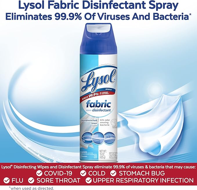 Lysol Fabric Disinfectant Spray, Sanitizing and Antibacterial Spray, For Disinfecting and Deodorizing Soft Furnishings, Sundrenched Linen 15 FL. Oz (Pack of 3)