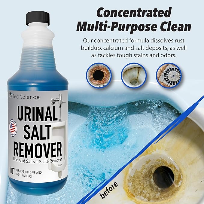 Urinal Salt, Calcium and Mineral Scale Remover - Eliminates Urine Odor, Destroys Uric Acid Salt, Deposit Buildup - 32 FL OZ, 4 BOTTLES