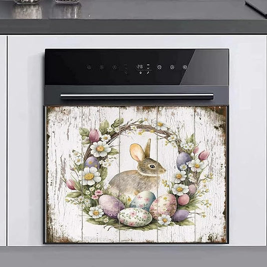 Easter Bunny Dishwasher Full Door Magnetic Sticker Home Appliances, Easter Eggs Refrigerator Magnet Skin Cover, Spring Wreath Magnetic Dishwasher Panel Cover - (23" x 17" Magnetic)