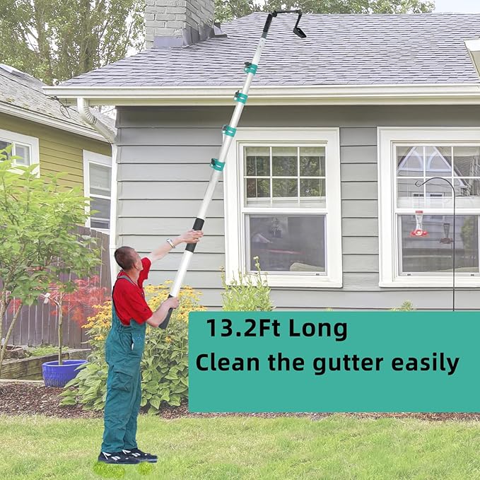 Gutter Cleaning Tools,Metal Rain Gutter Cleaner,Multi-Angle Gutter Cleaning from The Ground,4-13.5FT Extension Pole High Reach Leaf Cleaning from Gutter Guard.