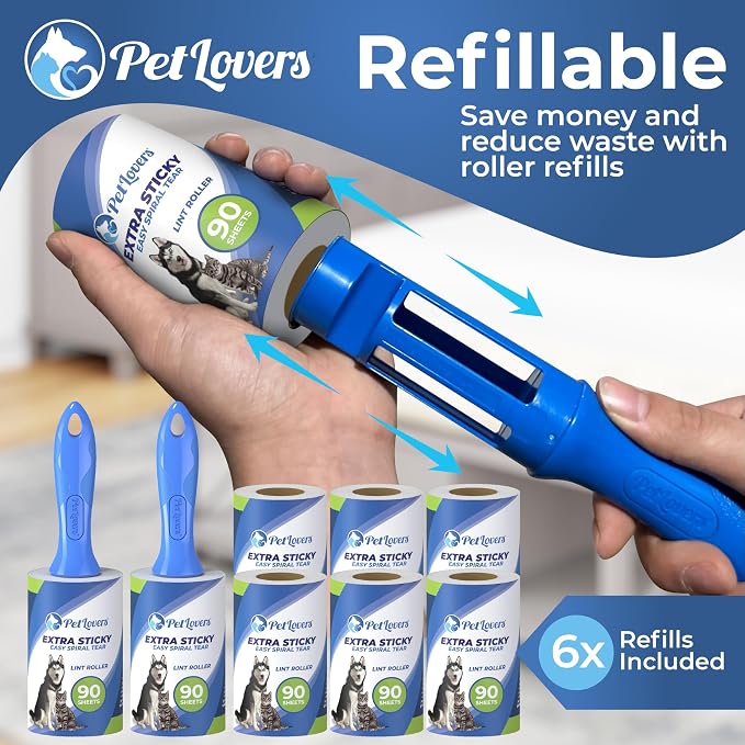 PetLovers Extra Sticky Lint Roller Mega Value Set 720 Sheets for Pet Hair Removal and Clothes, Dog and Cat Lint Remover, 8 Pack - Image 4