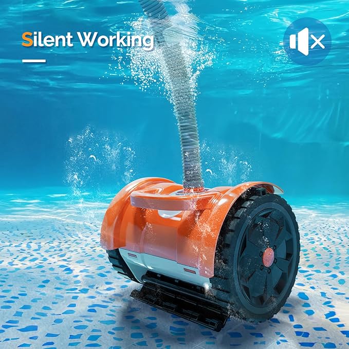 (2025 Upgrade) VINGLI Pool Vacuum Cleaner, Suction Side Wall-Climbing Sweeper for Ground&Inground Pools, Automatic Pool Vacuum with 39.6ft Tangle-Free Hose (Rich Orange&Gray)