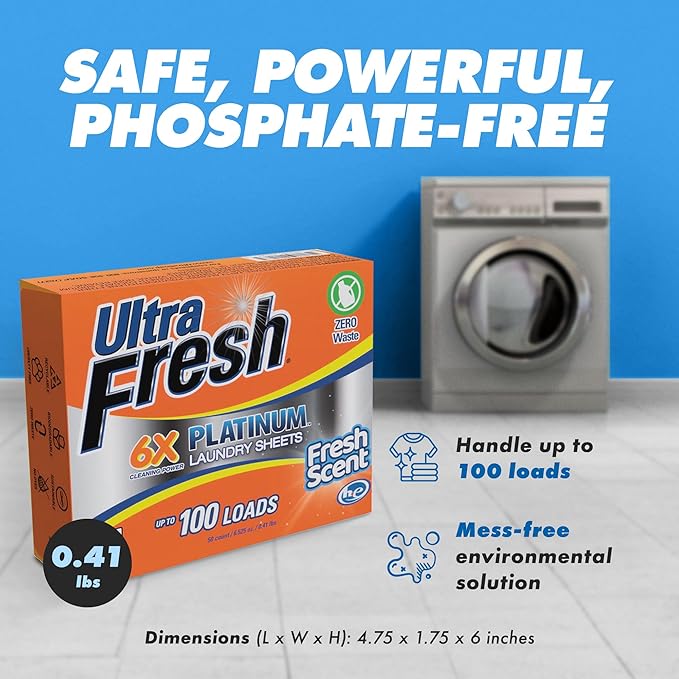 Ultra Fresh Platinum 3 Pack Laundry Soap Detergent Sheets, Ultra Concentrated, Stain Fighting, Fresh Scent, 300 Loads
