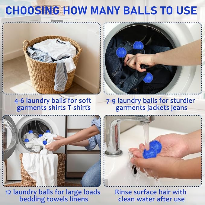 Pet Hair Remover for Laundry, Reusable Hair Catcher Balls for Pet Homes | Built for Heavy-Shedding Homes, Captures Human & Pet Hair in Washer & Dryer Loads for Clothes, Towels & Bedding, 12PCS - Image 5