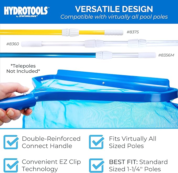 SWIMLINE HYDROTOOLS 8030 Leaf Net For Inground Above Ground Pool Pond | Extra Large Skimmer Net Cleaning Tool Ultra Fine Deep Mesh Bag | Durable Introductory Aluminum Frame | For Debris Bugs Pickup