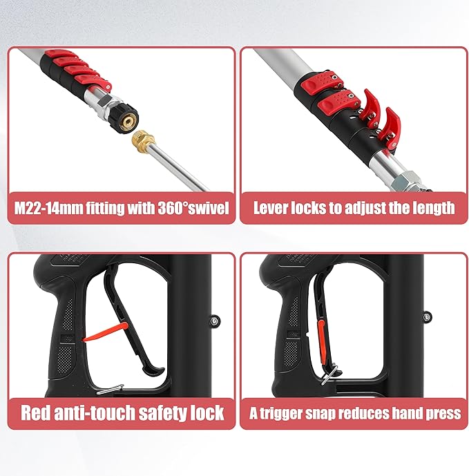 PWACCS 24 FT Telescoping Pressure Washer Wand, Telescopic Spray Wand with Power Washer Extension Wands, Gutter Cleaner Attachment Kit with 7 Nozzle Tips, 2 Adapters, Pivoting Coupler and Support Belt