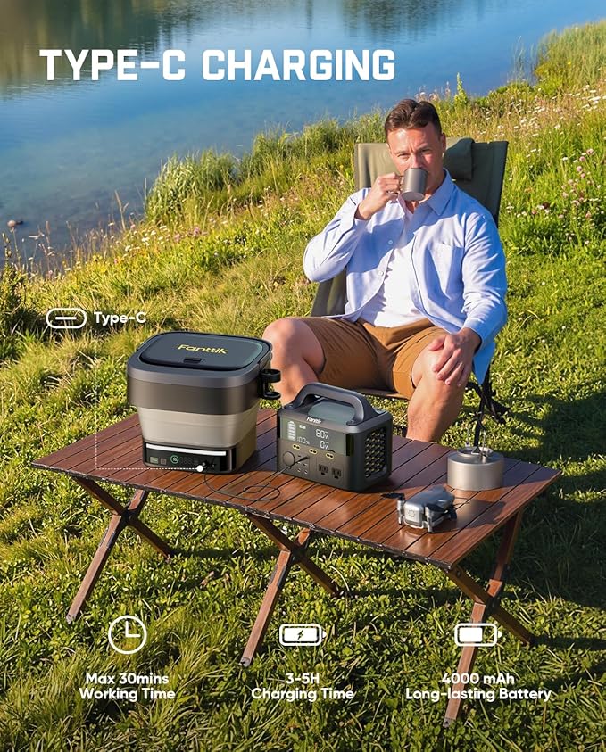 Fanttik NB10 Fold Cordless Electric Pressure Washer, Foldable Sprayer Washer w/3.2gal Tank, HD LED Display, 5-in-1 Nozzle, Max 220PSI, with Camping Light, Type-C Charging, for Patio, Camping