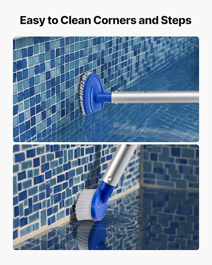 VEVOR Swimming Pool Cleaning Kit, Includes 2 Detachable Brush Heads (20 Inch / 5.5 Inch) and 2 Pool Skimmer Nets, 4-in-1 Inground/Above Ground Pools Cleaning Tools Set for Leaf, Fine Mesh, No Poles