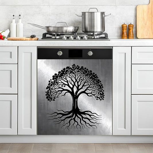 NYZE Black Tree of Life Dishwasher Magnets Decorative Cover Waterproof Magnetic Refrigerator Dish Washer Covers Panel for Kitchen Home Appliance Decor 23 x 26 Inch