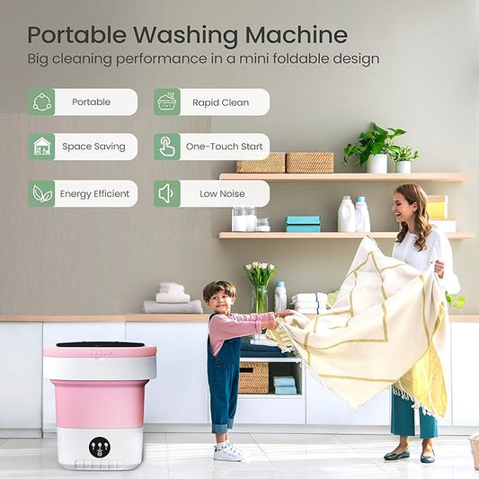 Portable Washing Machine - 16L Mini Foldable Washer with Spin Basket, 3 Cleaning Modes & Deep Cleaning for Small Clothes, Collapsible Laundry for Apartment, Home, Hotel and Travel (Pink)