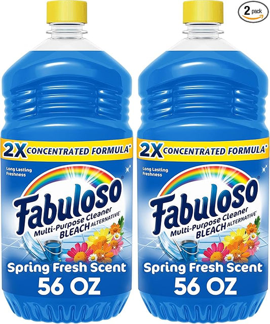 Fabuloso Multi-Purpose Cleaner and Floor Cleaner, 2X Concentrated Formula, Long-Lasting Freshness, Spring Fresh Scent, 56 oz (Pack of 2)