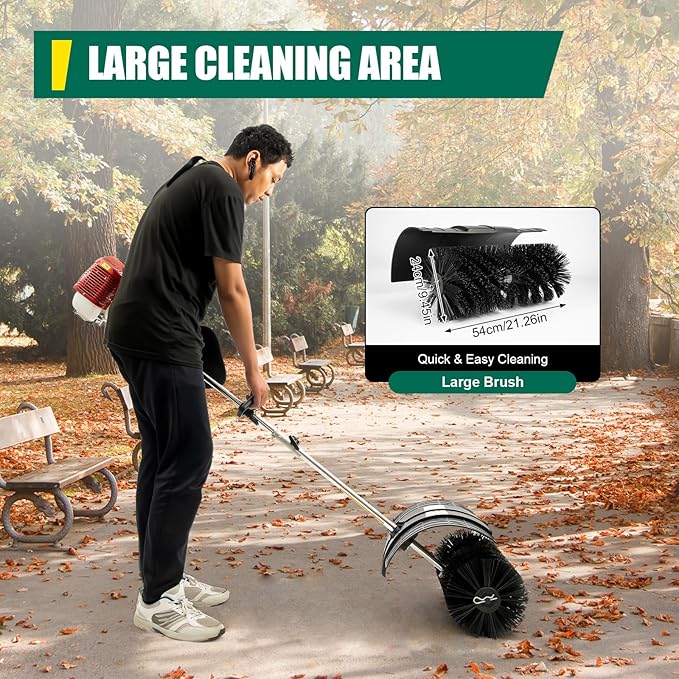 DNYSYSJ 52cc Handheld Sweeper, 2-Stroke Gas Power Sweeping Broom, Single Cylinder Walk Behind Sweeper, Cleaning Driveway Turf Lawns Artificial Grass Power Brush Lawn Sweeper Cleaner Tools for Walkway