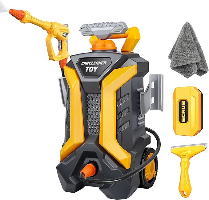 Kids Pressure Washer Toy, Outdoor Car Wash Playset for Patio Lawn Garden, Self Powered Water Pressure Washer Toy, Ages 3+, Gifts for Boys and Girls
