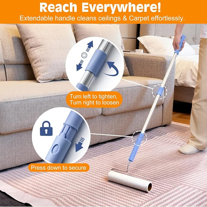 BEAH Large Lint Roller for Pet Hair Extra Sticky,9.45''Pet Hair Removal Tool Roller for Pet Dog Cat Hair (1 Roller+4 Long Rolls 1 Short roll) - Image 7