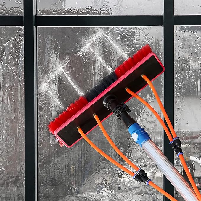 12m Conservatory Roof Cleaning Kit - Window Cleaning Equipment with 20m Hose Solar Panel Cleaning Brush Easy Connection Sturdy Water-Fed Design for Effortless Cleaning.