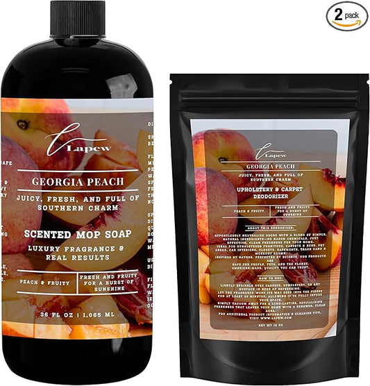 Lapew Georgia Peach Scented Cleaning Bundle | Carpet Deodorizer Powder (16 oz) & Mop Soap Concentrate (36 oz) | Pet-Friendly Odor Eliminator
