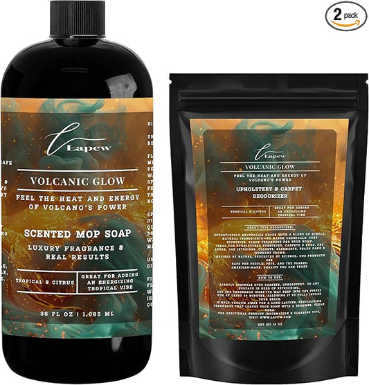 Lapew Volcanic Glow Scented Cleaning Bundle | Carpet Deodorizer Powder (16 oz) & Mop Soap Concentrate (36 oz) | Pet-Friendly Odor Eliminator