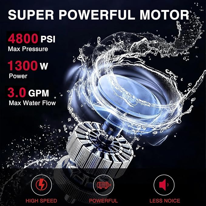 Electric Pressure Washer, 1850 PSI Max,1.0 GPM, 5" Wheels, 18M Cord/Hose Length Max, Power Washer for Patio, Car, Driveway, Fence & Home Cleaning