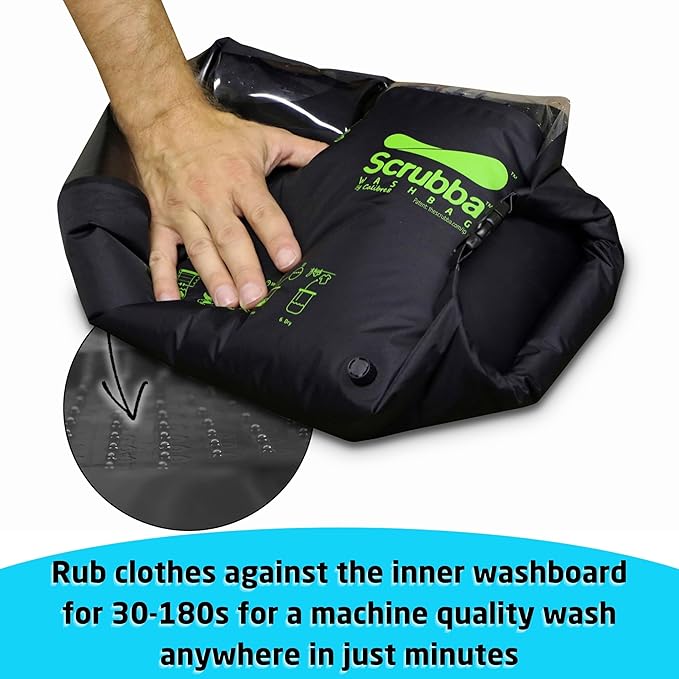 Scrubba Wash Bag Portable Washing Machine - Lightweight Manual Washing Machine for Travel, Camping, Laundry, Baby Clothes - Travel Essentials, Gift - use with Laundry Detergent/Sheets - 5.3 oz.