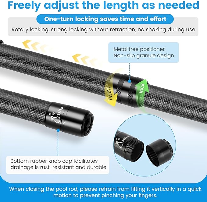 Pool Pole Carbon Fiber, Premium15FT Pool Pole telescopic 4.6 to 15 FT, Adjustable 4 Piece Extendable Pool Cleaning Pole, Professional Pool Pole fit for Brushes, Vacuum, Nets, Skimmers, Rakes