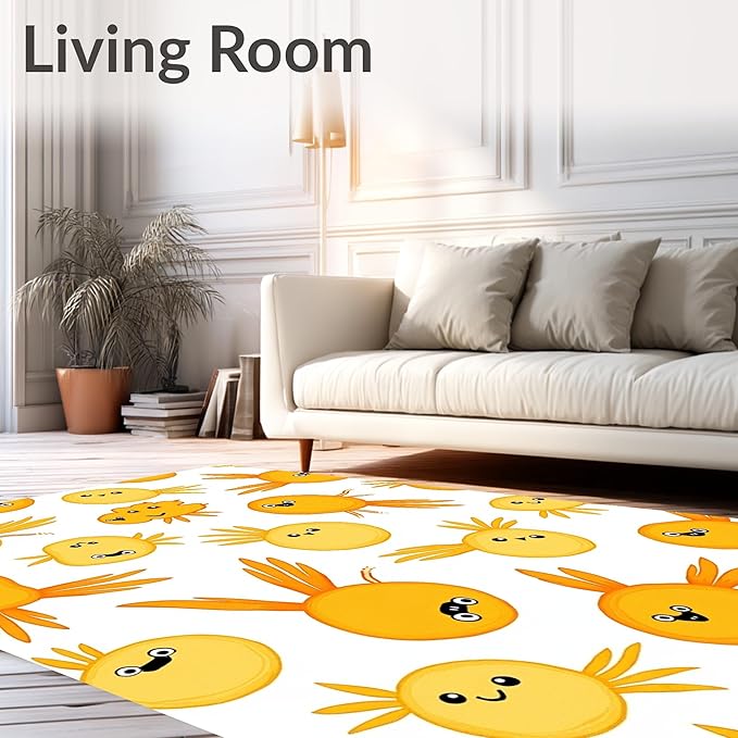 Flatwoven High Traffic Area Rug 6x6, Cheerful Pond Creatures Design with Playful Graphics, Non Slip, Stain Resistant, Washable Area Rugs for Living Room, Bedroom (Yellow, 6x6)