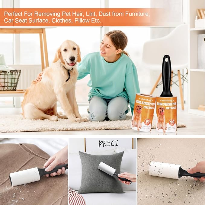 WulaWindy Extra Sticky Lint Rollers for Pet Hair, 8 Rolls, 2 Handles | Extra-sticky lint rollers with 8 rolls and 2 reusable handles for pet hair, lint and dust on clothes, sofas and furniture. - Image 3