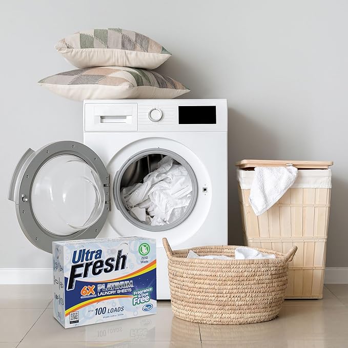 Ultra Fresh Platinum 3 Pack Laundry Soap Detergent Sheets, Ultra Concentrated, Stain Fighting, Fragrance & Dye Free, 300 Loads