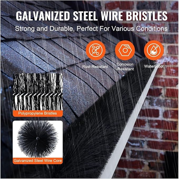 Gutter Brush 60ft, 5.25in Diameter Gutter Cleaning Tools, Gutter Guard for 5-6 Inch Gutters, Leaf Filter, Roof Debris Removal