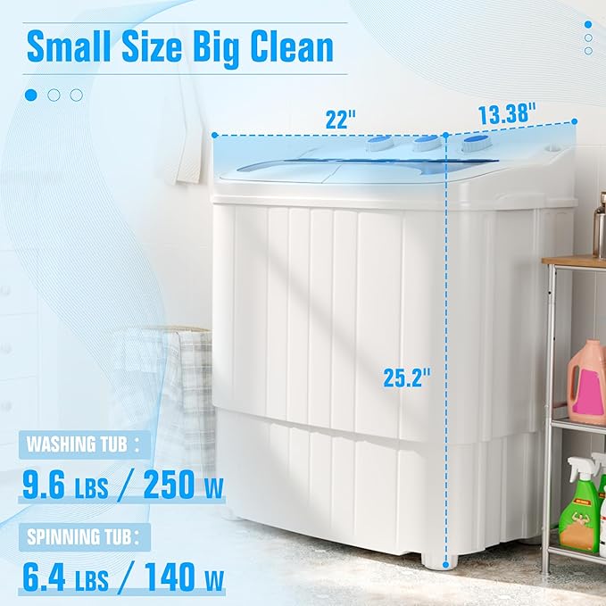Superday Portable Washing Machine, 18lbs Small Washing Machine and Spin Dryer Combo, Mini Twin Tub Laundry Machine for Camping, Apartments, Dorms, College Rooms, RV, Delicates, Blue