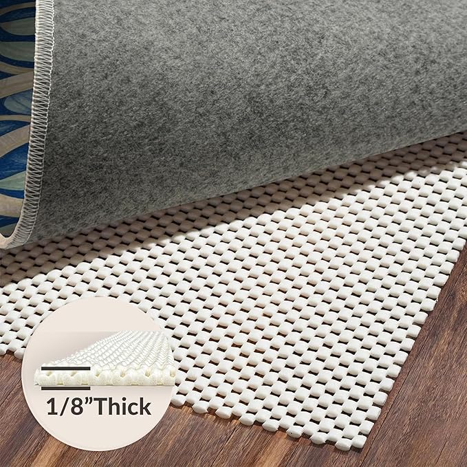 Flatwoven High Traffic Area Rug 8x10, Geometric Bathroom & Scrubber with Replaceable Heads, Non Slip, Stain Resistant, Washable Area Rugs for Living Room, Bedroom (Green, 8x10)