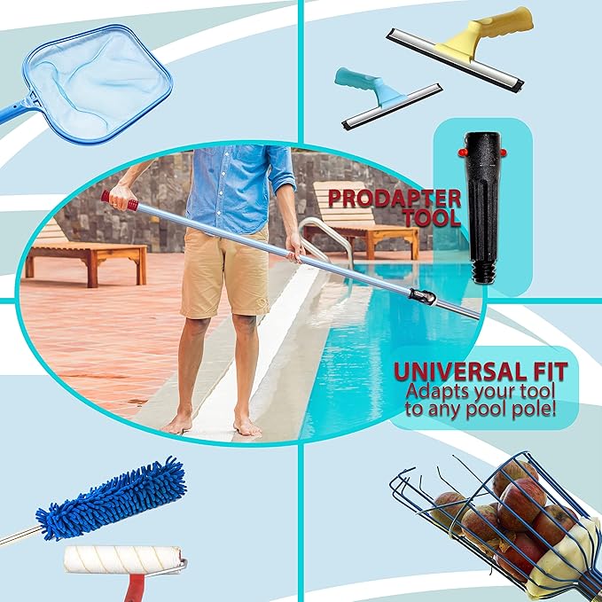 SKIMLITE MANUFACTURING Dually 9024 Telescopic Pool Pole 8-24 Ft Dual Locking Heavy Duty Aluminum Easy Grip Adjustable Telescoping Cleaning Poles with Universal Adapter for Skimmer Brush & Vacuum Head