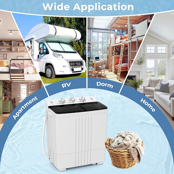 Giantex Washing Machine, 20Lbs Capacity, Washer and Spinner Combo, Portable Compact Twin Tub 12Lbs Washing and 8Lbs Spinning, Inlet and Drain Hose, Laundry Washer for Apartment RV Dorm