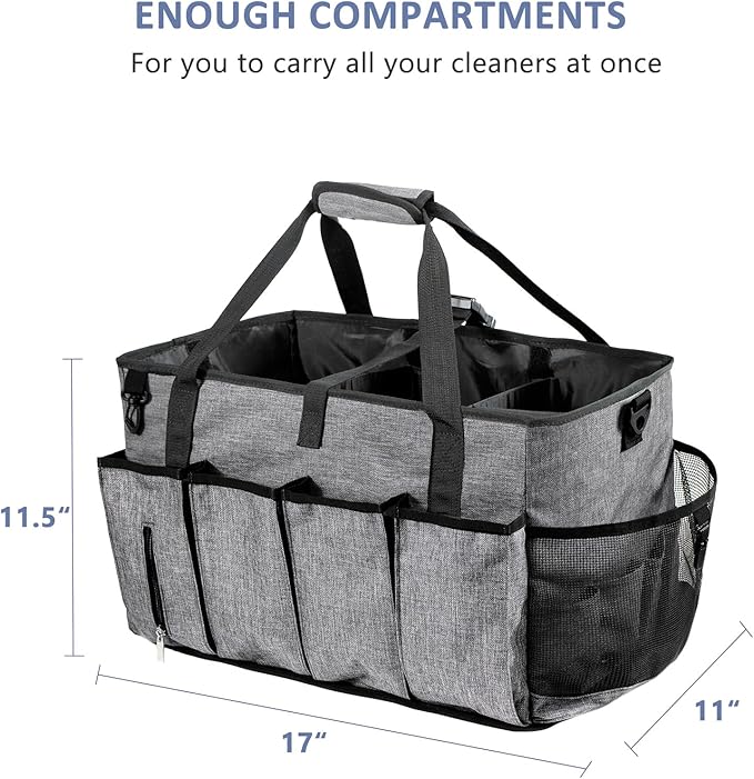 XL Professional Cleaning Caddy for Cleaning Suppliers, 17" Wearable Cleaing Bag for Housekeepers, Cleaning Organizer, Detailing Bag