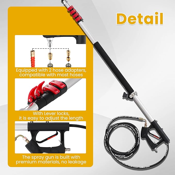 M MINGLE 20 FT Telescoping Pressure Washer Wand with Gutter Cleaner, Brush Head, 5 Nozzle Tips, and Hose Adapters for House Exterior, Window & Roof Cleaning