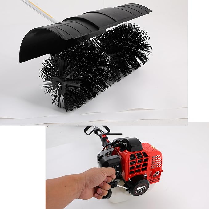 52CC Gas Handheld Sweeper, 2 Stroke 2.3HP Gasoline Power Snow Broom Driveway Turf Brush Outdoor Artificial Lawn Sweeper Cleaner Tools for Driveways Lawns Leaves Street Farms & Snow (Standard)