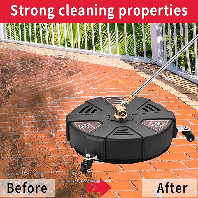 Outdoor Cleaner - Cleaner with 3 Wheels, High Pressure Washer Cleaner | Cleaner with Flexible Bristle Skirt, Cleaning Tool for Patio, Deck, Driveway (Black)