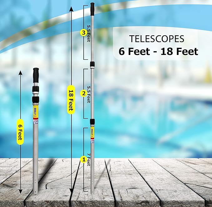 Skimlite Dually 9018 Telescopic Pool Pole 6-18 Ft Dual Locking Long Lasting Light Weight Aluminum, Easy Grip, Adjustable Telescoping Cleaning Pole with Threaded Adapter for Universal Accessories