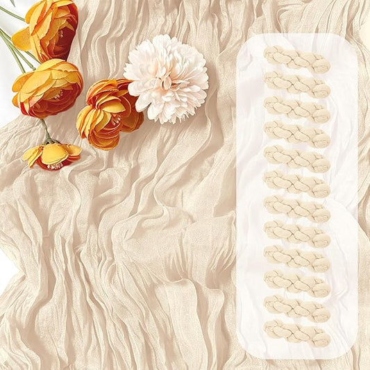 12 Pack Ivory Cheesecloth Table Runner 17 x 108 Inch Gauze Table Runner Fabric Semi Sheer Cheese Cloth Table Decor Bulk for Rustic Romantic Wedding Baby Shower Table Decoration