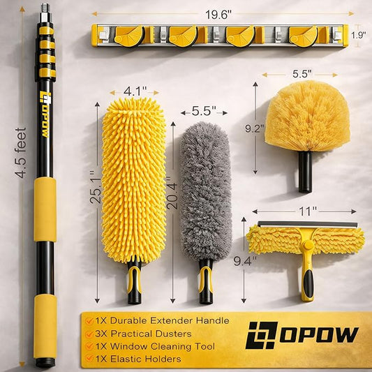 25 Foot High Ceiling Duster Kits with 5-18ft Heavy Duty Extension Pole, High Reach Duster for Cleaning,Microfiber Feather Duster,Cobweb Duster,Ceiling Fan Duster,Window Squeegee & Cleaner