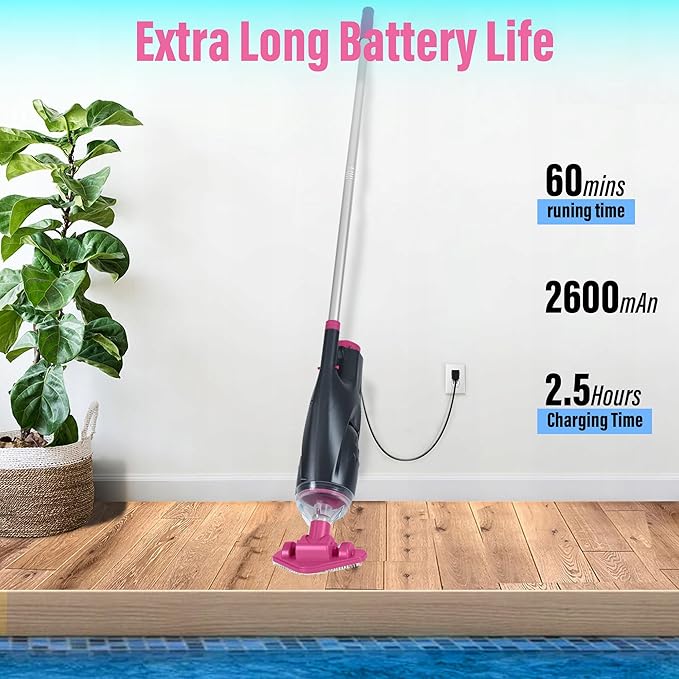 Rechargeable Handheld Hot Tub Spa Pool Vacuum, Cordless & Waterproof IPX8, 60-Min Runtime, 2 Brush Heads, Spot Cleaner for Spas & Small Pools up to 20ft (Dyson-Style Gray)