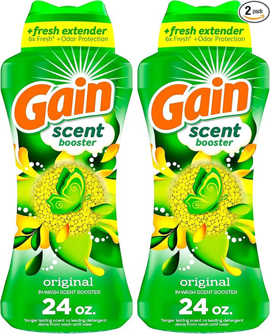Gain In-Wash Laundry Scent Booster Beads,Original Scent,24.0 OZ,Fresh Extender + Odor Protection,(Pack of 2)