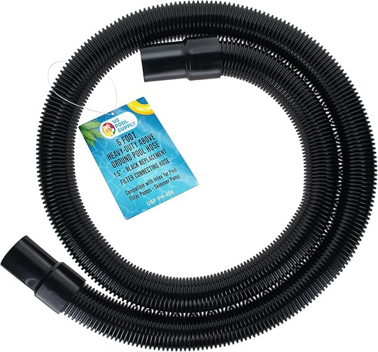 U.S. Pool Supply 6 Foot Heavy-Duty Above Ground Pool Hose, 1.5" - Black Replacement Filter Connecting Hose, Flexible Spiral Wound EVA - Compatible with Intex for Pool Filter Pumps - Skimmer Pump