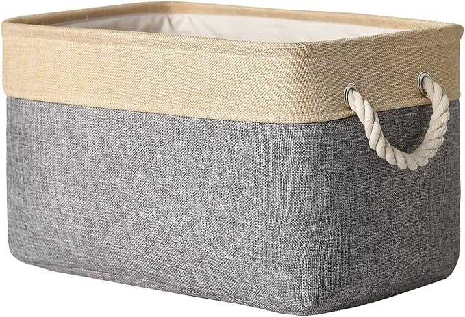 TheWarmHome Storage Basket - 15.7L??11.8W??8.3H 1 Pack Large Baskets for Organizing Shelves, Storage Bins for Clothes Book Shelf Home Fabric Storage Cubes (Gold and Grey)