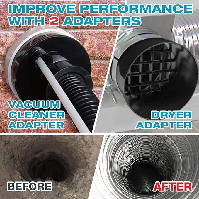 Sealegend 47-Pieces 40-Feet Dryer Vent Cleaner Kit, Dryer Cleaning Tools, Include Omnidirectional Blue Dryer Lint Vacuum Attachment, Dryer Vent Brush, Universal Vacuum & Dryer Adapters