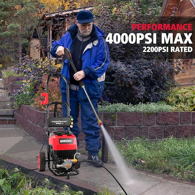 PowerSmart Electric Pressure Washer 1.2 GPM 2200PSI Max, 120V Ultra Light Portable Power Washers