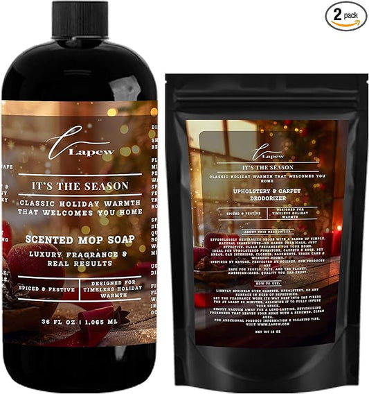Lapew It's The Season Scented Cleaning Bundle | Carpet Deodorizer Powder (16 oz) & Mop Soap Concentrate (36 oz) | Pet-Friendly Odor Eliminator