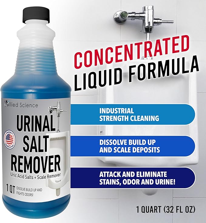 Urinal Salt, Calcium and Mineral Scale Remover - Eliminates Urine Odor, Destroys Uric Acid Salt, Deposit Buildup - 32 FL OZ, 4 BOTTLES