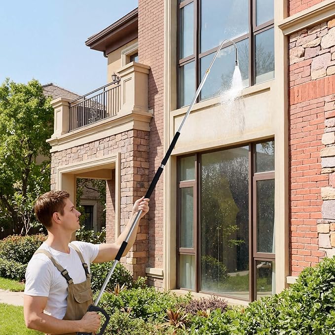 VEVOR 9 FT Pressure Washer Telescoping Wand, 3-Section with Power Washer Extension Wands, 7 Nozzles, Hose Adapter, Support Belt, Storage Bag, 4000 PSI Telescopic Gutter Cleaner for High Cleaning