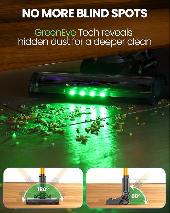 Cordless Vacuum Cleaner, 500W/45KPA/40Mins Lightweight Stick Vacuum for Home, LED Display and Green Headlights, 6-Stages Filtration, Self-Standing Vacuum for Hard Floor, Carpet